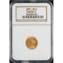 1889 Coronet Gold Eagle $2 ½ MS 61.