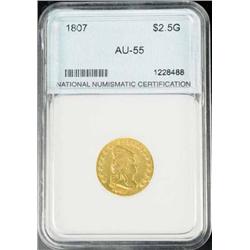 1807 Capped Bust Quarter Eagle Gold $2 ½ AU 55.