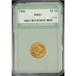 1900 Coronet Gold Eagle $2 ½ MS 63.
