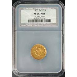 1852-D Coronet Gold Eagle $2 ½ XF.