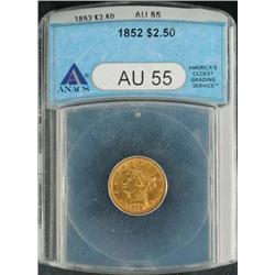 1852 Coronet Gold Eagle $2 ½ AU 55.
