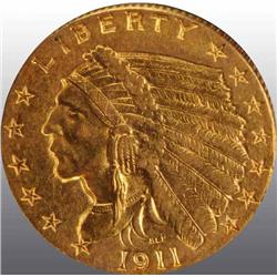 1911 Indian Head $2 ½ AU 55.