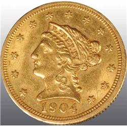 1904 Coronet Gold Eagle $2 ½ AU 58.