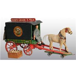 Wooden Hood's Horse-Drawn Milk Wagon Toy.