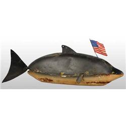 Early French Tin Dolphin Toy.