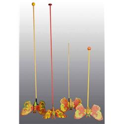 Lot of 4: Tin Chein Butterfly Stick Toys.