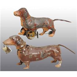Lot of 2: Tin Hand-Painted Dachshund Dog Toys.