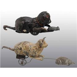Lot of 2: Tin Hand-Painted Cat & Mouse Toys.