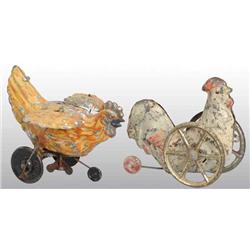 Lot of 2: Tin Hand-Painted Rooster Toys.