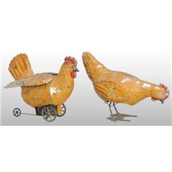 Lot of 2: Tin Hand-Painted Rooster & Hen Toys.