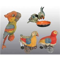 Lot of 4: Tin Parakeet Toys.
