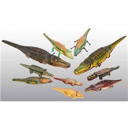Lot of 10: Tin Litho Alligator Toys.