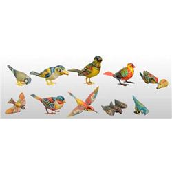 Lot of 10: Tin Litho Bird Wind-Up Toys.