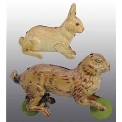 Lot of 2: Tin Litho Rabbit Wind-Up Toys.