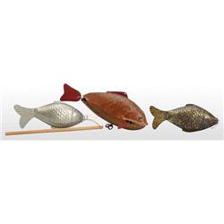 Lot of 3: Composition & Tin Fish Toys.