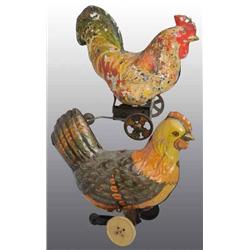 Lot of 2: Tin Rooster Wind-Up Toys.