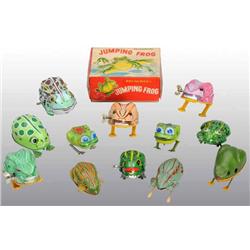 Lot of 12: Tin Litho Frog Friction & Wind-Up Toys.