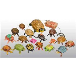 Lot of 18: Tin Litho Turtle Toys.