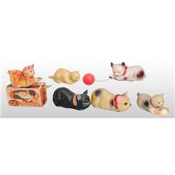 Lot of 6: Celluloid Cat Wind-Up & Friction Toys.