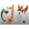 Image 1 : Lot of 6: Tin & Wooden Rooster Toys.