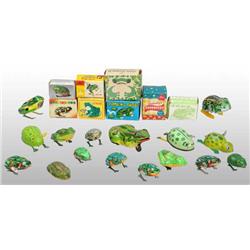 Lot of 16: Tin Litho Frog Friction & Wind-Up Toys.