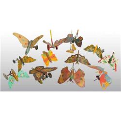 Lot of 13: Tin & Wooden Butterfly Stick Toys.