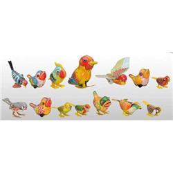 Lot of 14: Tin Litho Bird Friction & Wind-Up Toys