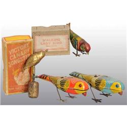 Lot of 4: Tin Bird Toys.
