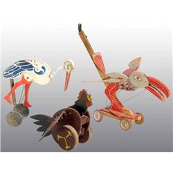 Lot of 3: Wooden Animal Push Toys.