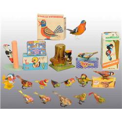 Lot of 16: Plastic & Tin Litho Bird Wind-Up Toys.