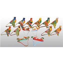 Lot of 14: Tin Litho Bird Squeeze Toys.