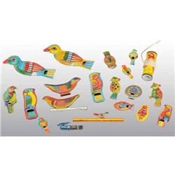 Lot of 20: Tin & Die-Cast Bird Whistle Toys.
