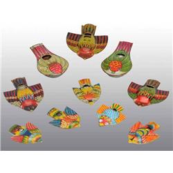 Lot of 10: Tin Flying Bird Whistle Toys.