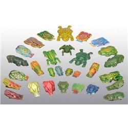 Lot of 32: Tin Frog Clicker Toys.