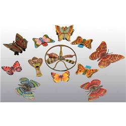Lot of 12: Tin Litho Butterfly Toys.