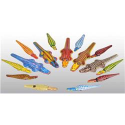 Lot of 15: Tin Litho Alligator Clicker Toys.