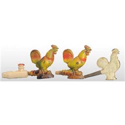 Lot of 3: Tin Rooster Whistle Toys.