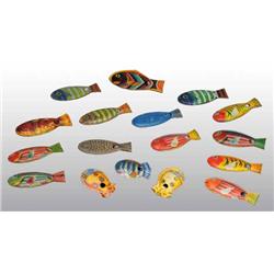 Lot of 17: Tin Litho Japanese Fish Whistle Toys.