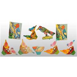 Lot of 9: Tin Litho Bird Clicker Toys.