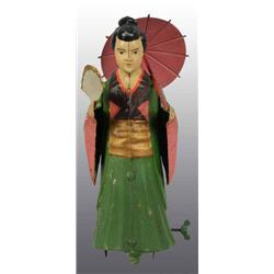 Tin Hand-Painted Woman with Fan Wind-Up Toy.