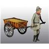 Image 1 : Tin Hand-Painted Man Pulling Hay Cart Wind-Up Toy.