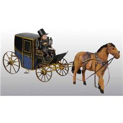 Tin Hand-Painted Horse-Drawn Carriage Pull Toy.