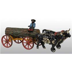Cast Iron Hubley 2-Oxen Log Wagon Toy.