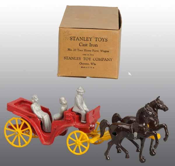Cast Iron Stanley 2Horse Farm Wagon Toy.