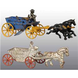 Lot of 2: Cast Iron Horse-Drawn Dump Wagon Toys.