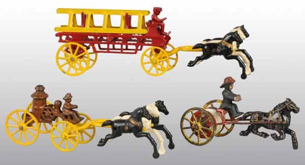 cast iron 3 horse drawn fire wagon