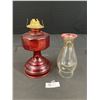Image 1 : Vintage Red Glass Kerosene Lamp