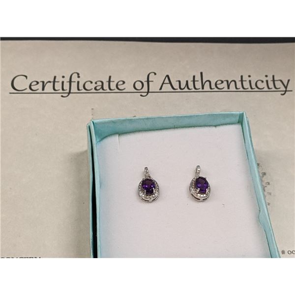 New One Pair Amethyst And Diamond Earrings