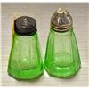 Image 1 : PAIR OF 1930'S GREEN DEPRESSION SALT + PEPPER