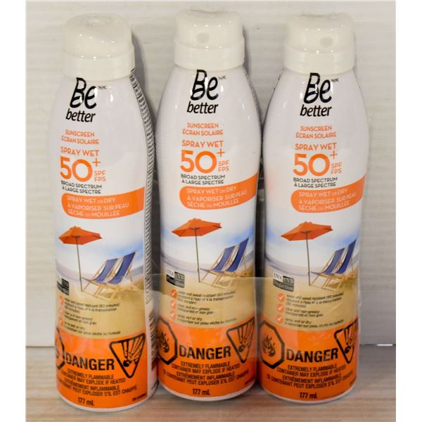 3 PACK BE BETTER SUN SCREEN SPRAY WET 50+ SPF